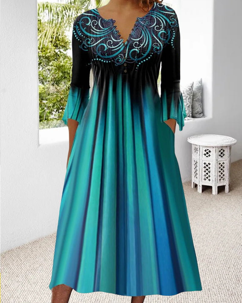 Cielo | Women's A-Line Ombre Midi Dress with Pockets