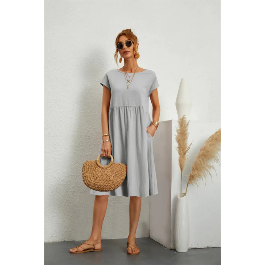 Kendra | Women's Chic Cap Sleeve A-Line Midi Dress with Pockets