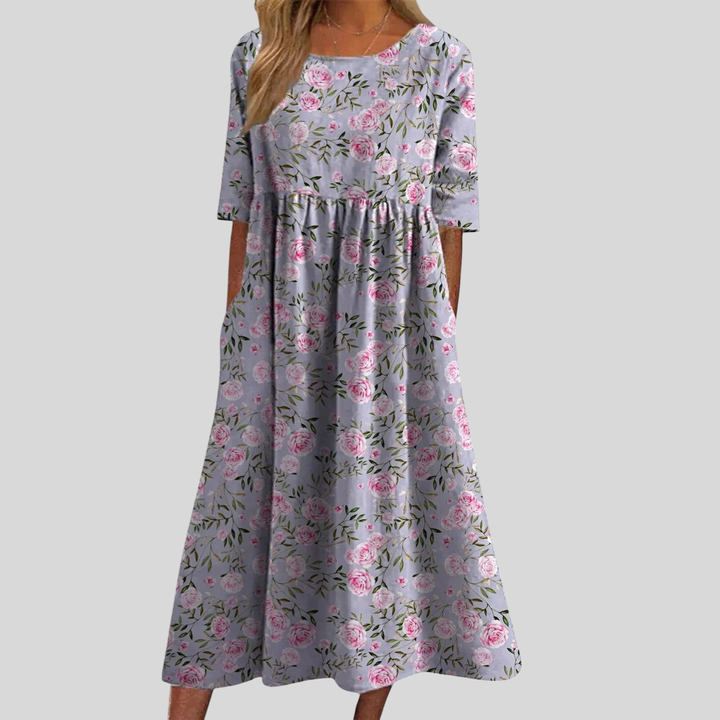 Catie | Women's Floral Print Empire Waist Midi Dress with Pockets
