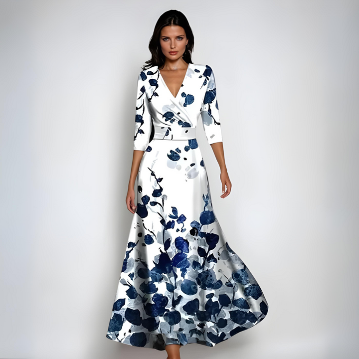 Ariella | Women's Floral Print V-Neck Wrap Maxi Dress with 3/4 Sleeves