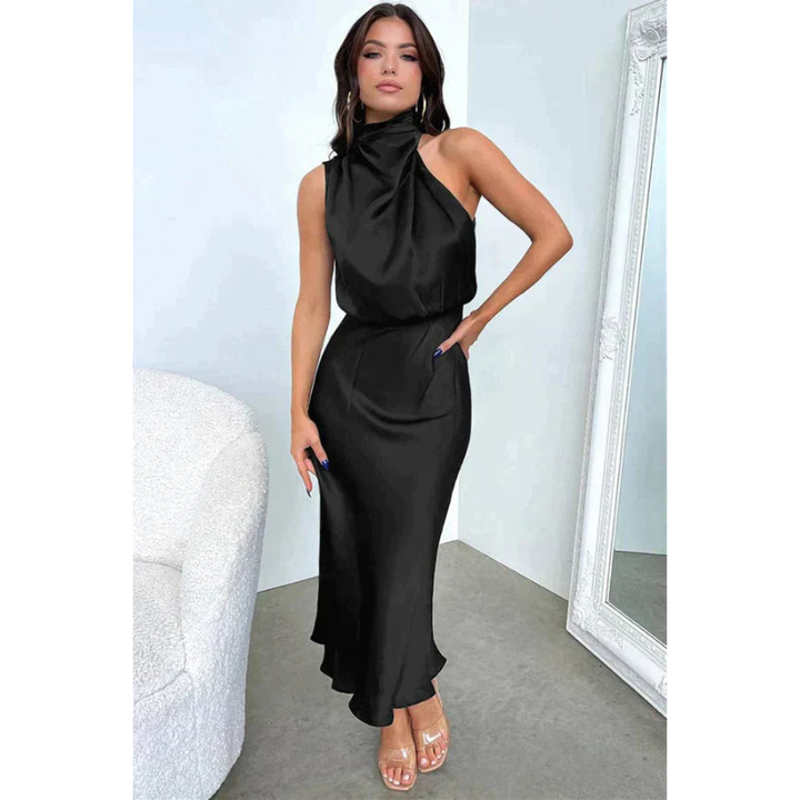 Rosalie | Women's Elegant Halter Satin Midi Dress
