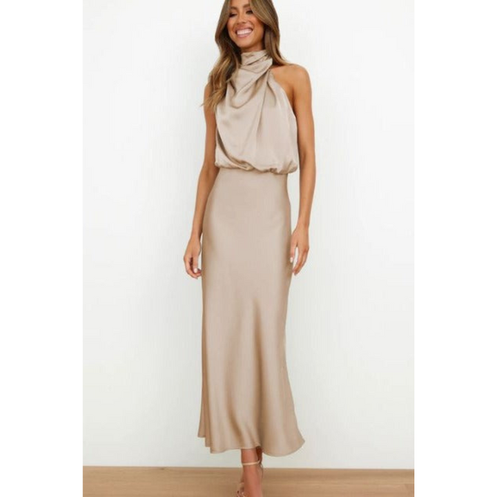 Rosalie | Women's Elegant Halter Satin Midi Dress