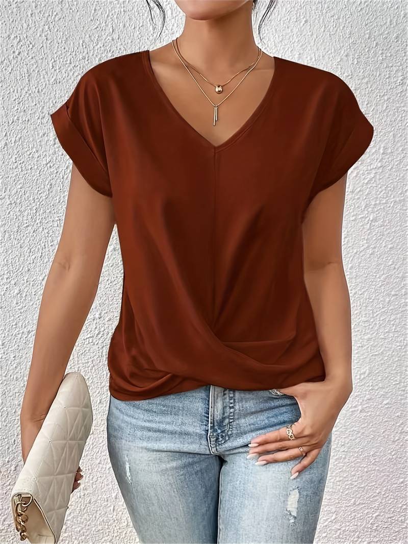 Eleanor | Women's Casual Twist Knot V-Neck Blouse
