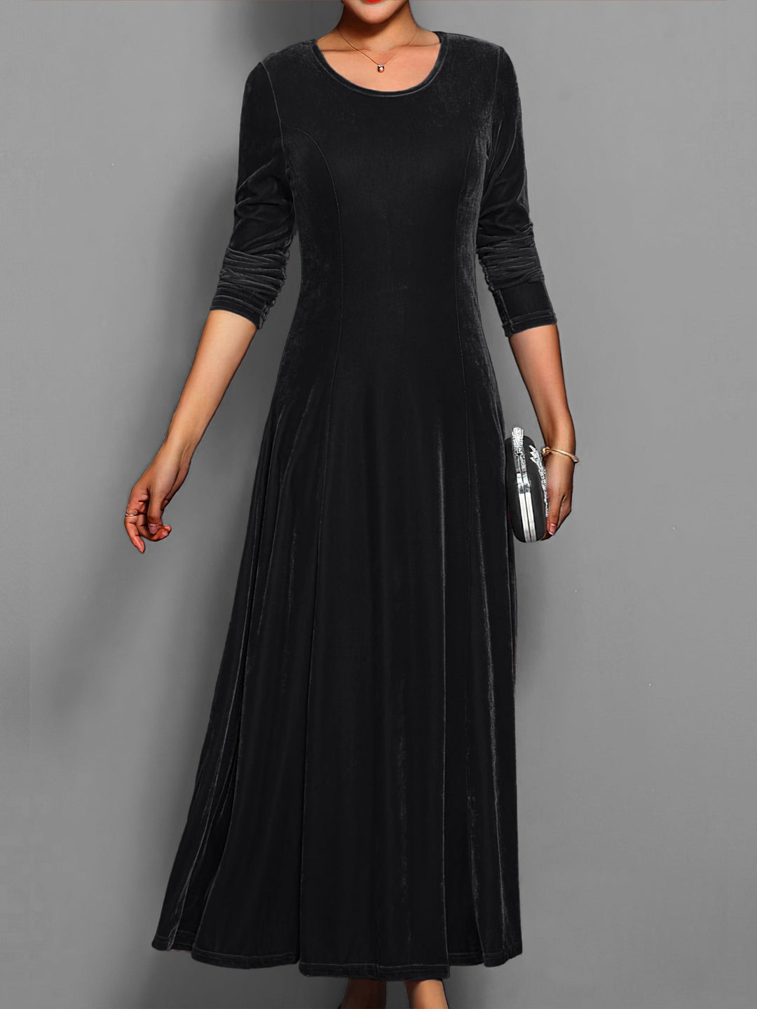 Valerie | Women's Elegant Long Sleeve Velvet Maxi Dress
