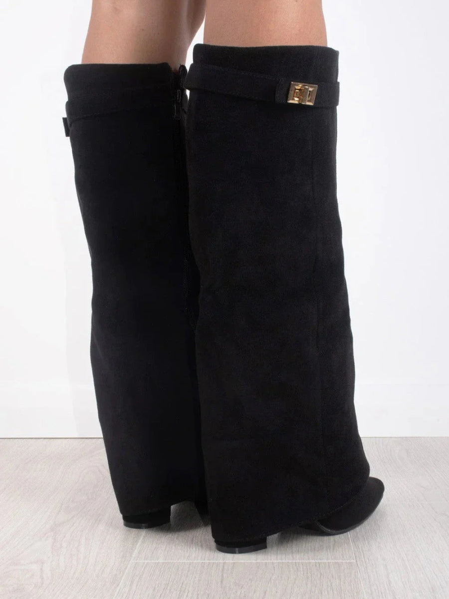 Harlow | Women's Faux Suede Knee-High Shark Boots