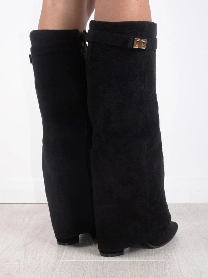 Harlow | Women's Faux Suede Knee-High Shark Boots