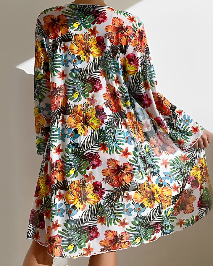 Ciara | Women's Floral High Waisted Bikini Set with Sheer Cover Up