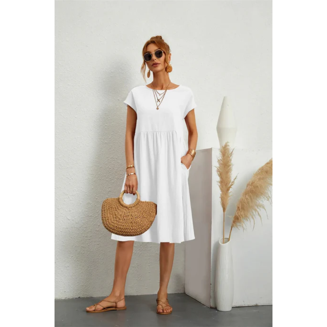 Kendra | Women's Chic Cap Sleeve A-Line Midi Dress with Pockets