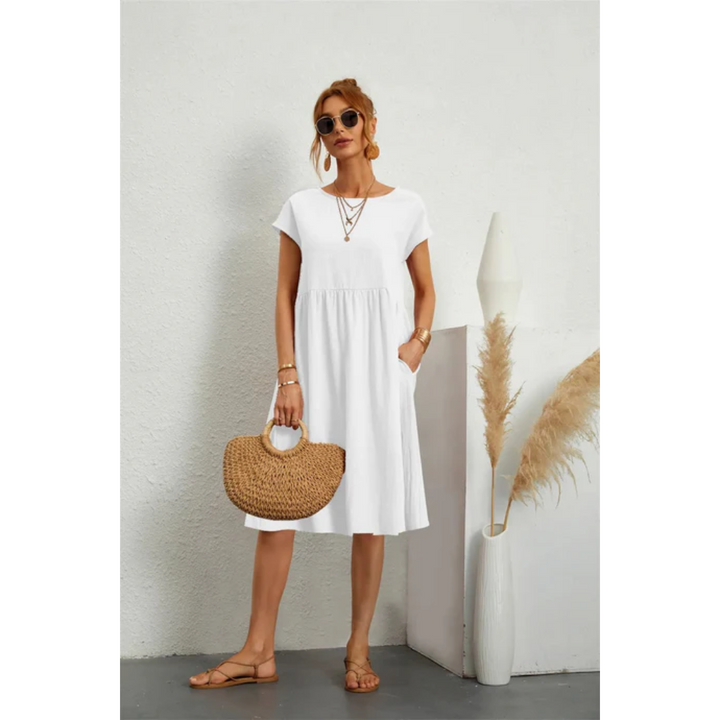 Kendra | Women's Chic Cap Sleeve A-Line Midi Dress with Pockets