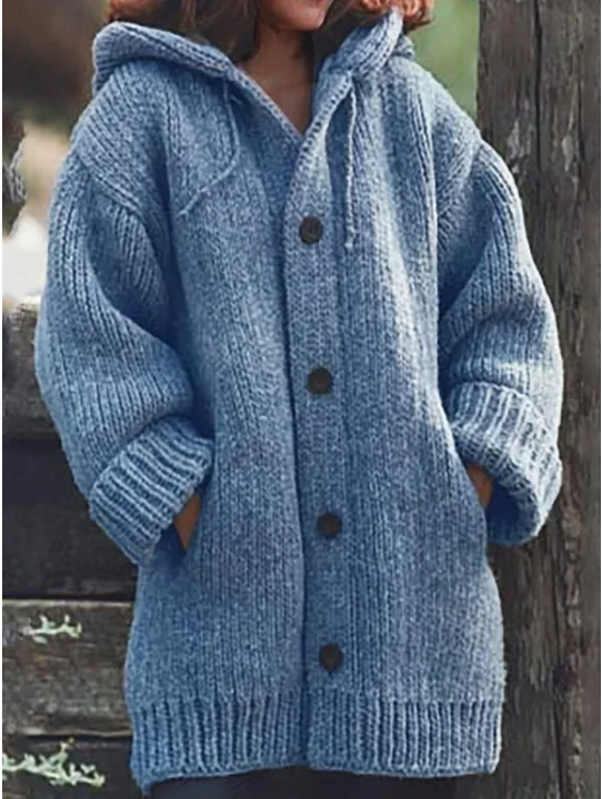 Chloe | Women's Hooded Button-Front Chunky Knit Cardigan