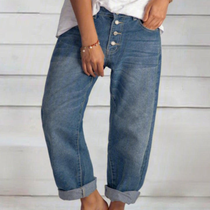 Erin | Women's High Waist Button Fly Boyfriend Jeans
