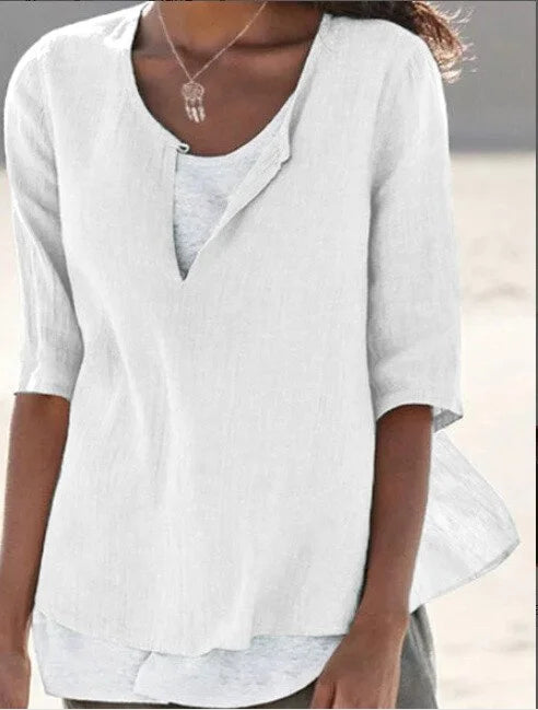 Evelyn | Women's Casual V Neck 3/4 Sleeves Linen Top