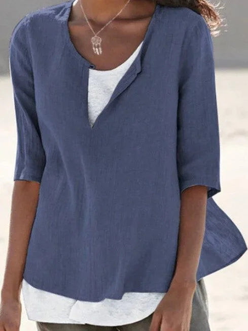 Evelyn | Women's Casual V Neck 3/4 Sleeves Linen Top