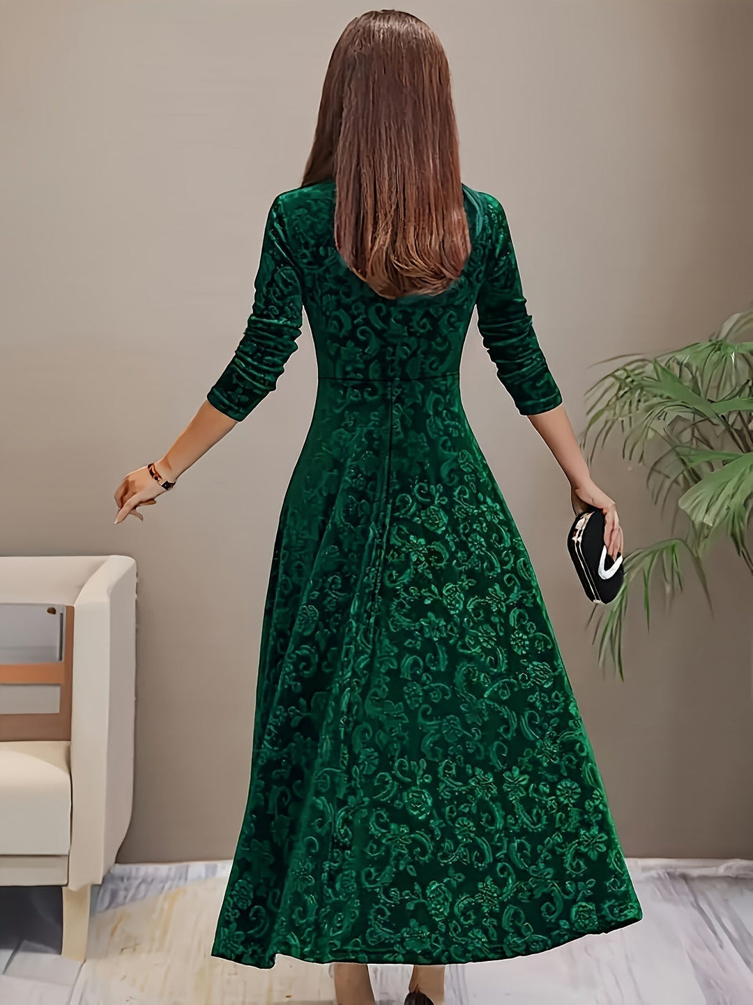 Adelaide | Women's Embroidered Velvet Maxi Dress