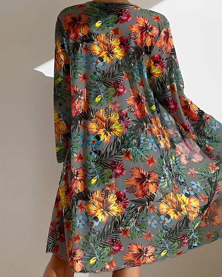 Ciara | Women's Floral High Waisted Bikini Set with Sheer Cover Up