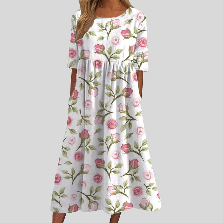 Catie | Women's Floral Print Empire Waist Midi Dress with Pockets