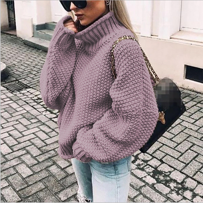 Nadia | Women's Oversized Waffle-Knit Mock Turtleneck Sweater