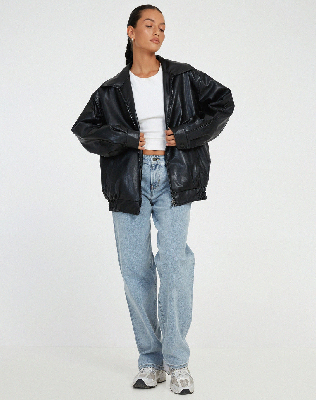 Juno | Women's Baggy Faux Leather Bomber Jacket