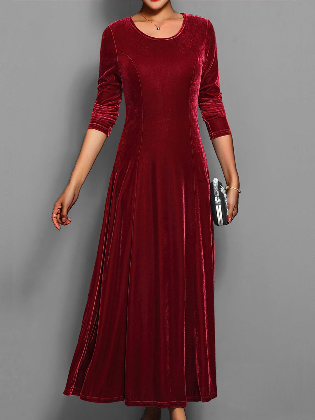 Valerie | Women's Elegant Long Sleeve Velvet Maxi Dress