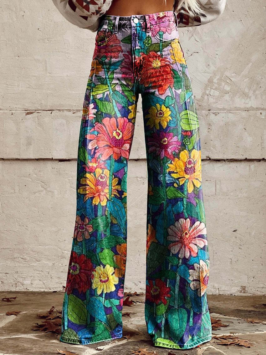 Laurel | Women's Vintage Floral Wide-Leg Flare Jeans