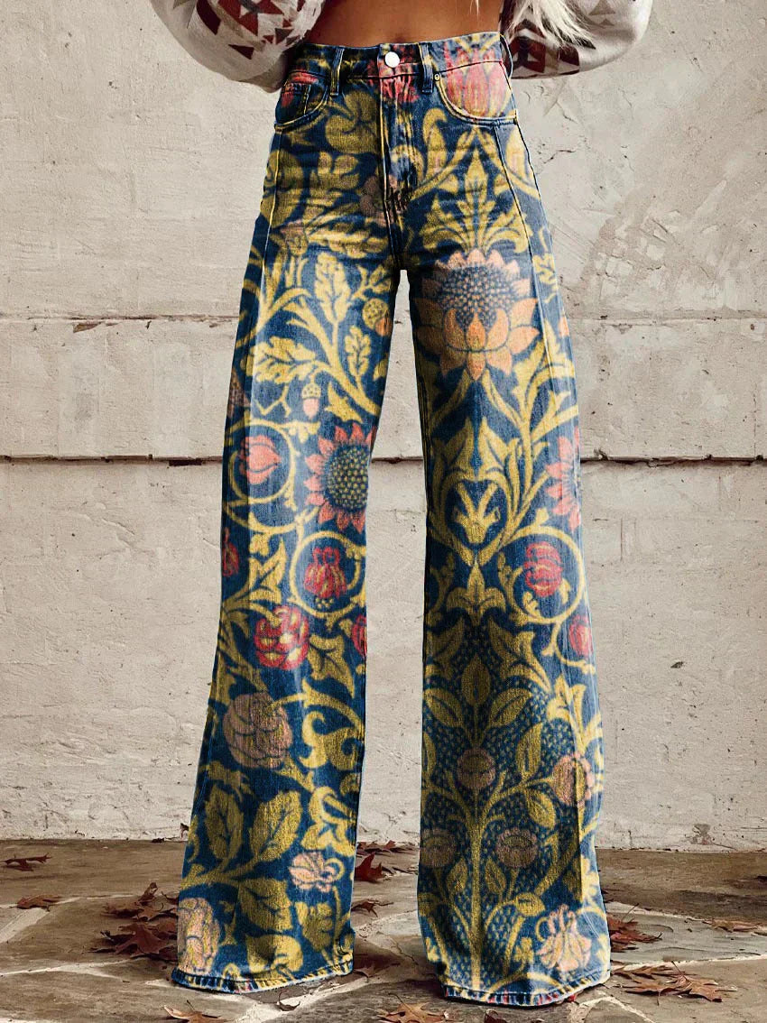 Laurel | Women's Vintage Floral Wide-Leg Flare Jeans