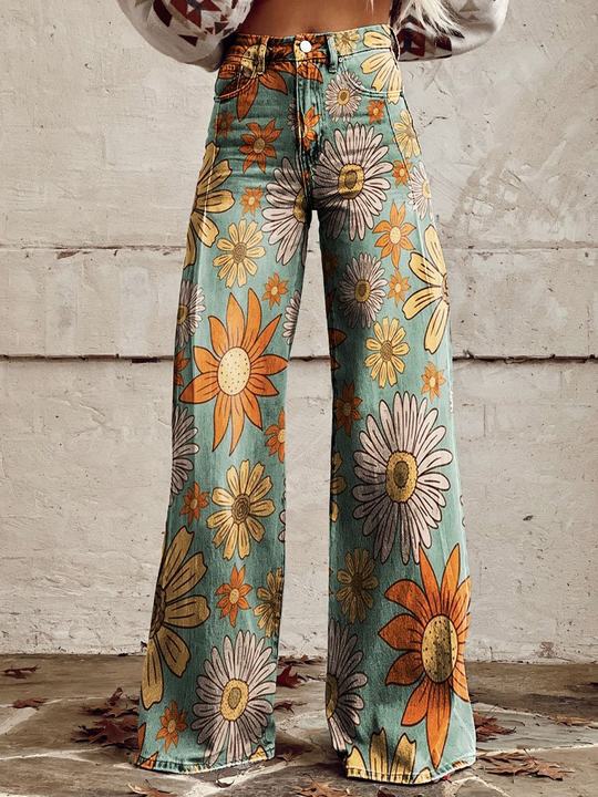 Laurel | Women's Vintage Floral Wide-Leg Flare Jeans