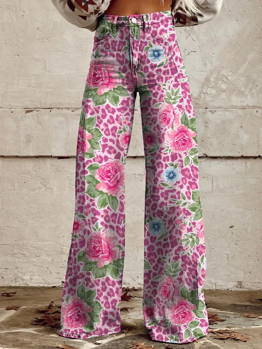 Laurel | Women's Vintage Floral Wide-Leg Flare Jeans