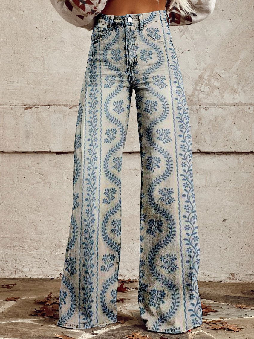Laurel | Women's Vintage Floral Wide-Leg Flare Jeans