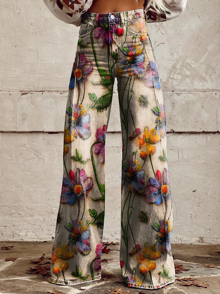 Laurel | Women's Vintage Floral Wide-Leg Flare Jeans