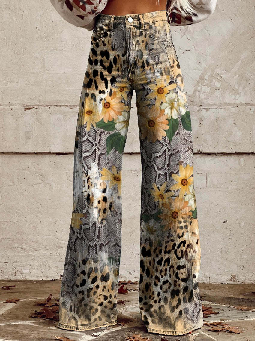 Laurel | Women's Vintage Floral Wide-Leg Flare Jeans
