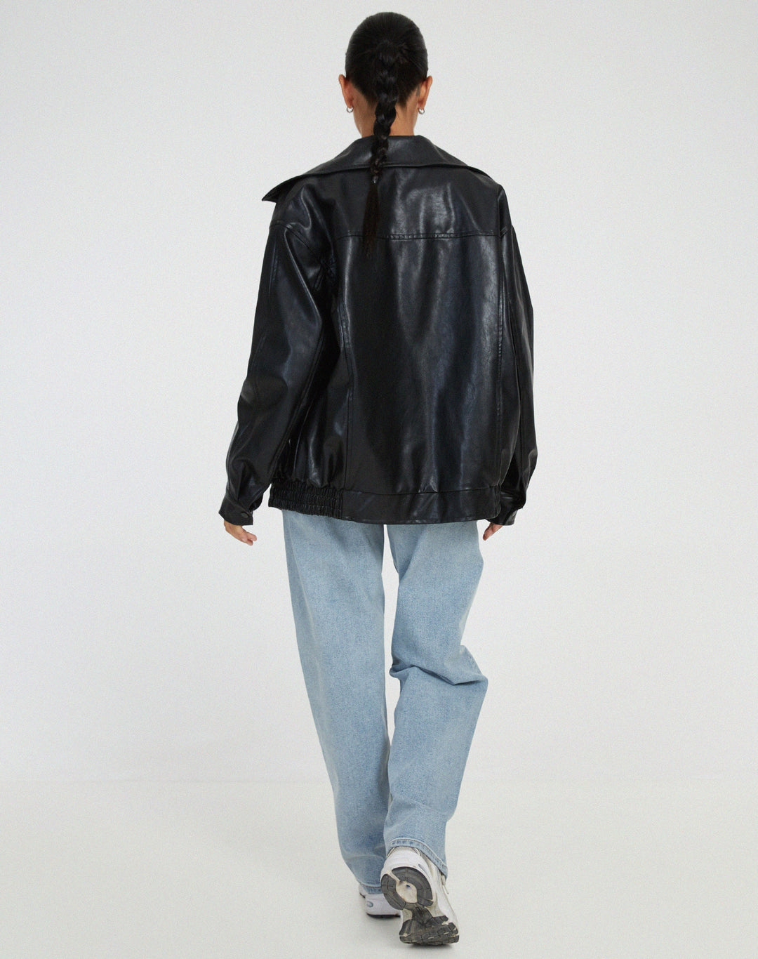 Juno | Women's Baggy Faux Leather Bomber Jacket