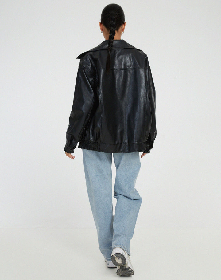 Juno | Women's Baggy Faux Leather Bomber Jacket