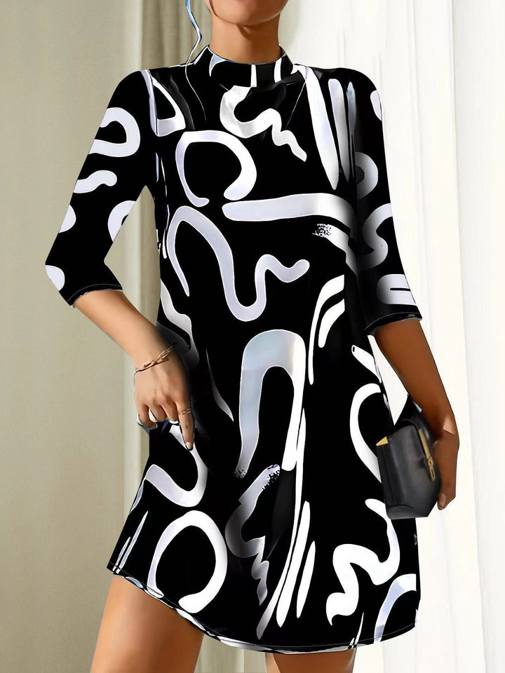 Arabella | Women's Modern Abstract Print Mock Neck Dress