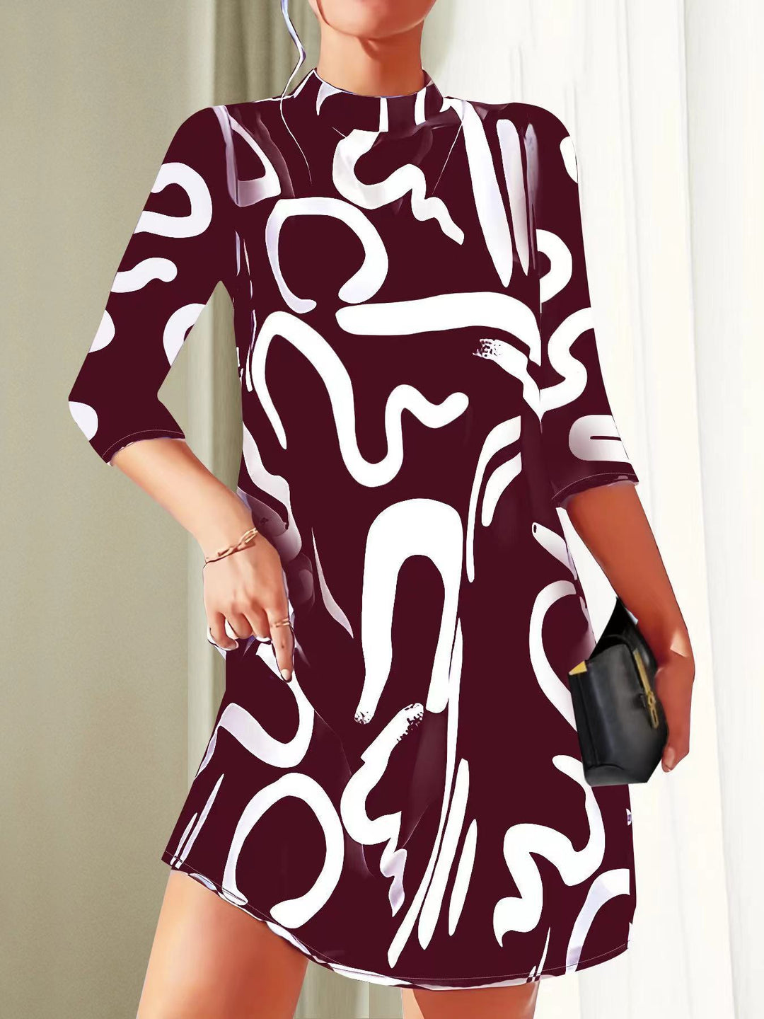 Arabella | Women's Modern Abstract Print Mock Neck Dress