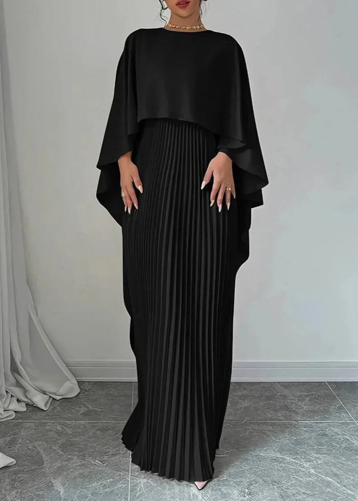 Genevieve | Women's Cape Sleeve Pleated Maxi Dress