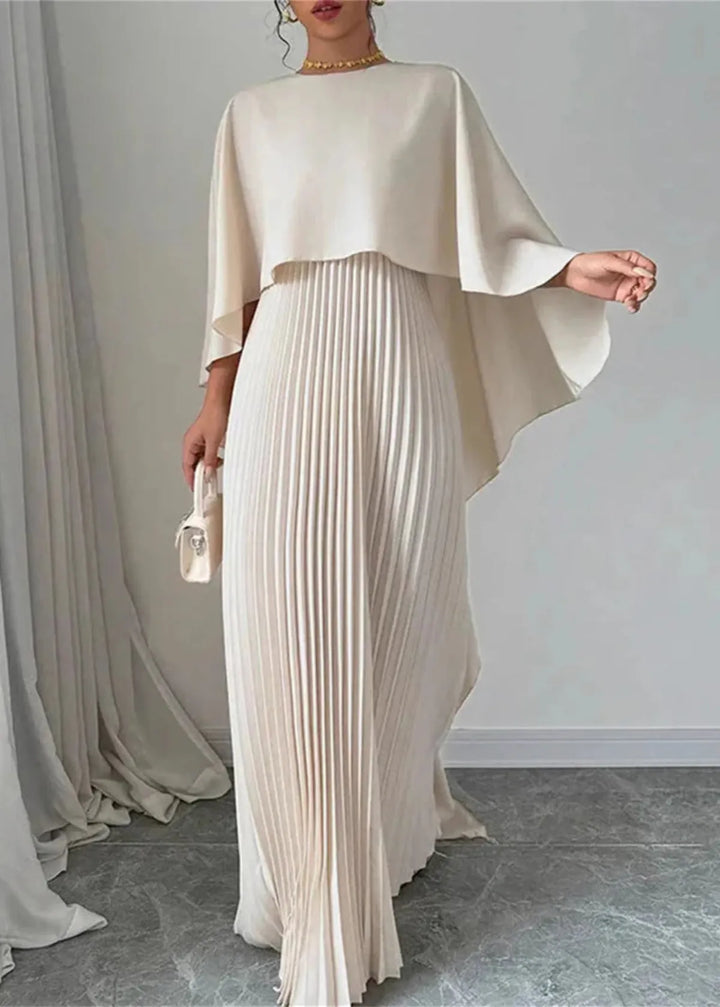 Genevieve | Women's Cape Sleeve Pleated Maxi Dress
