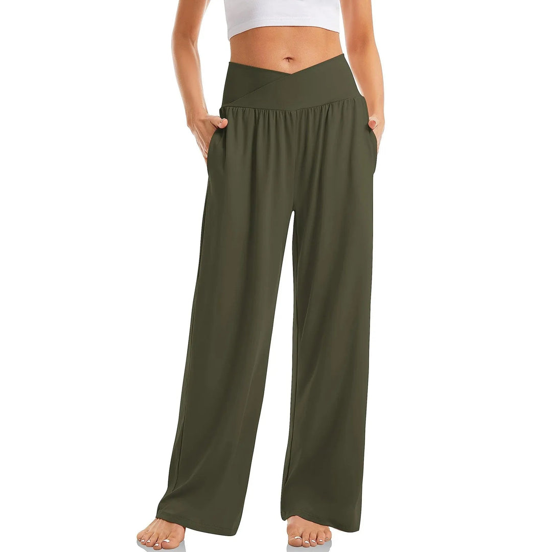 Amber | Women's High-Waisted Crossover Wide-Leg Yoga Pants
