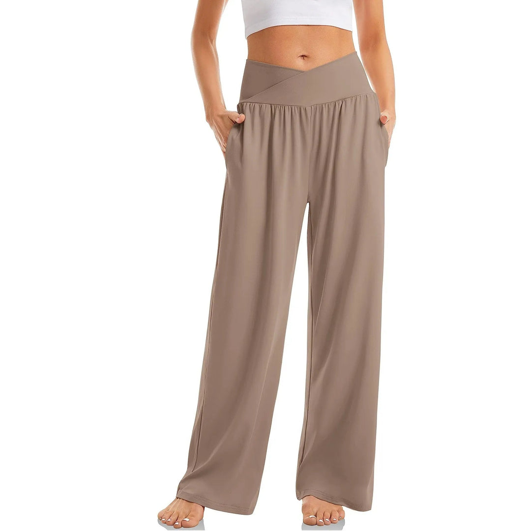Amber | Women's High-Waisted Crossover Wide-Leg Yoga Pants