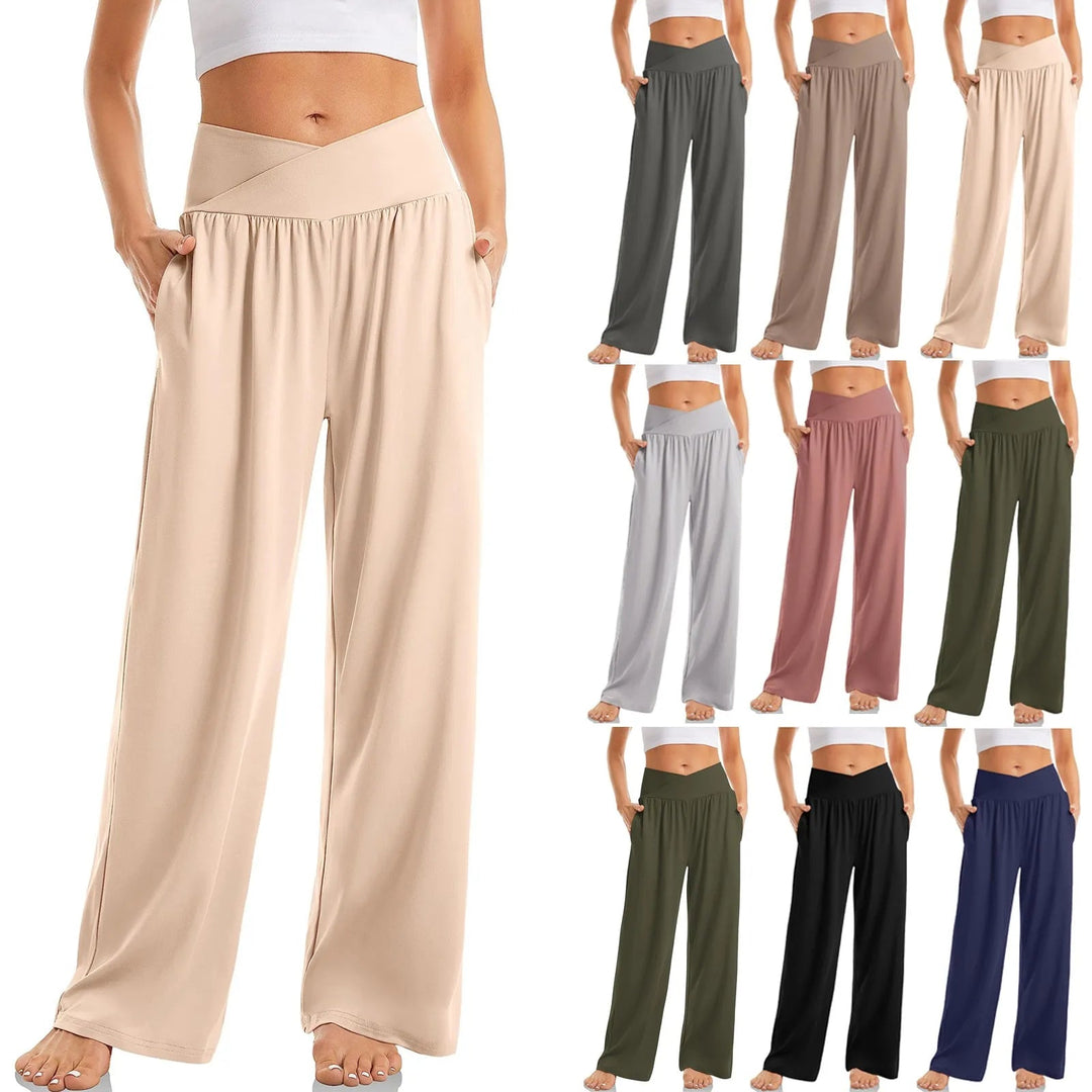 Amber | Women's High-Waisted Crossover Wide-Leg Yoga Pants