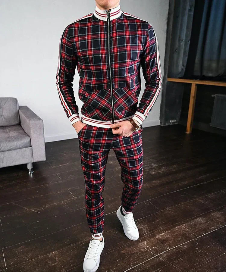 Orson | Men's Modern Plaid Zip Tracksuit