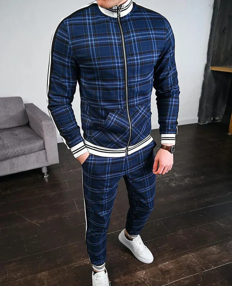 Orson | Men's Modern Plaid Zip Tracksuit