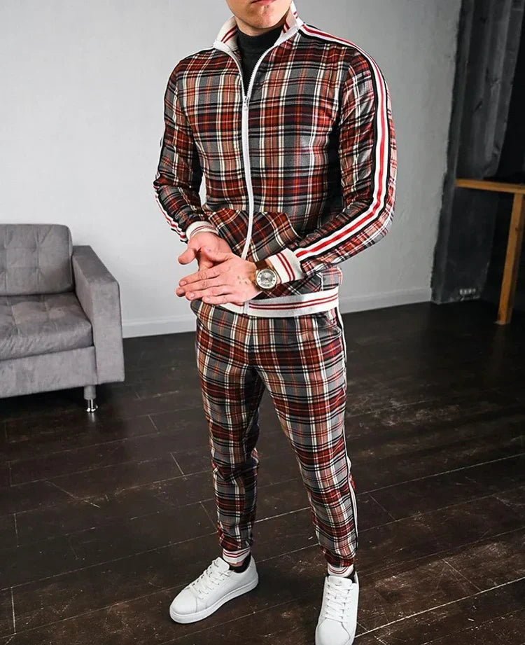 Orson | Men's Modern Plaid Zip Tracksuit