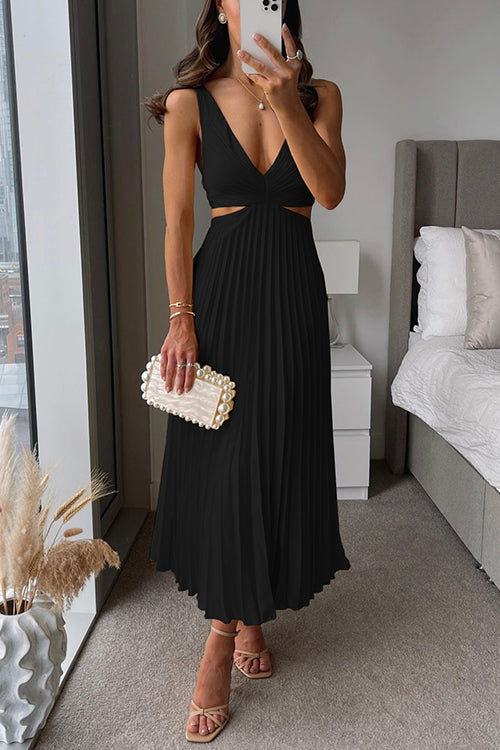 Bridget | Women's Satin V Neck Midi Dress with Side Cutouts