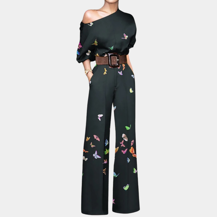 Titania | Women's One Shoulder Floral Wide Leg Jumpsuit with Belt