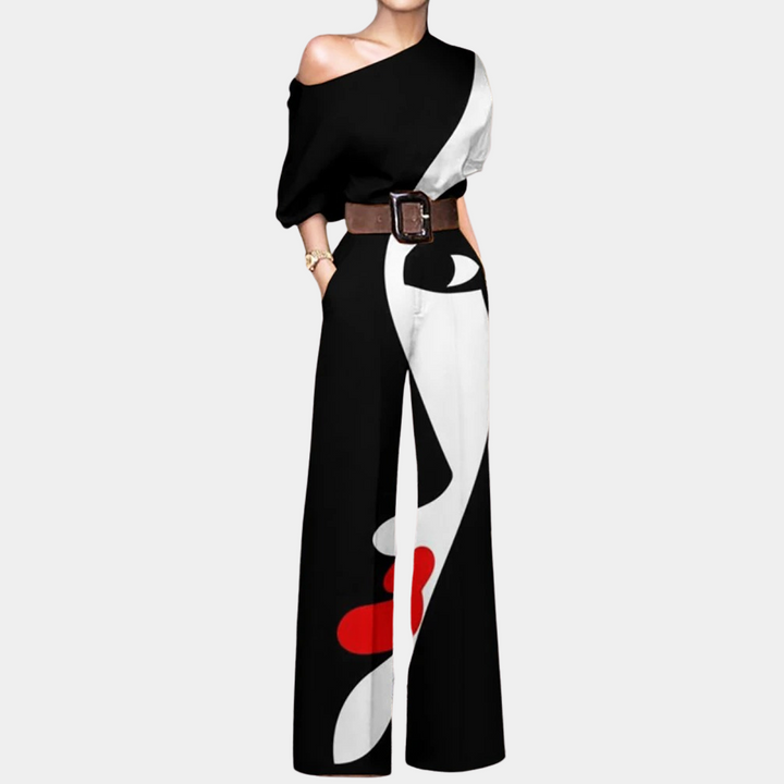 Titania | Women's One Shoulder Floral Wide Leg Jumpsuit with Belt
