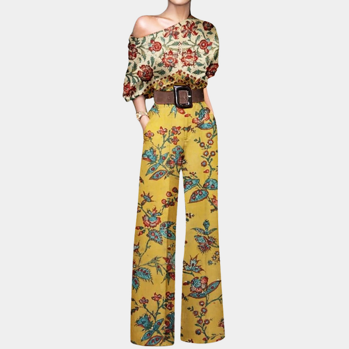 Titania | Women's One Shoulder Floral Wide Leg Jumpsuit with Belt