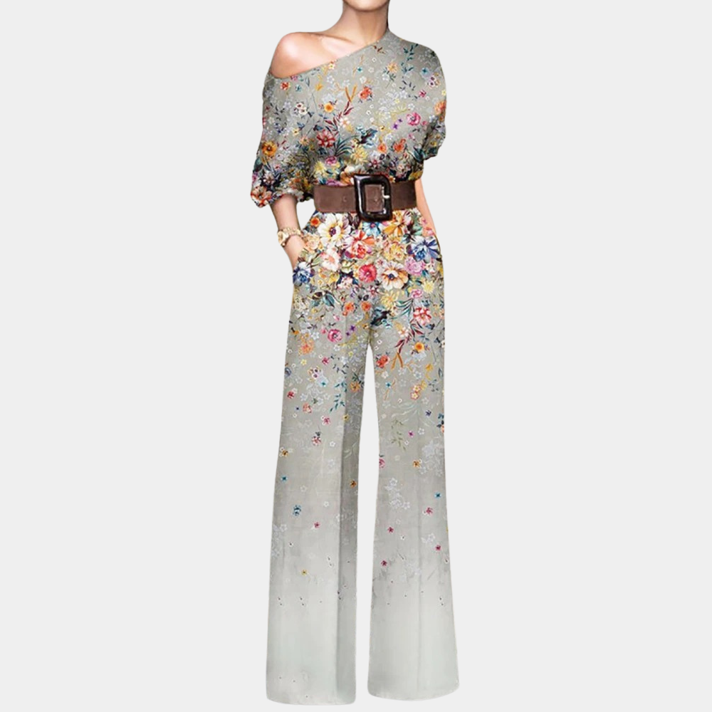 Titania | Women's One Shoulder Floral Wide Leg Jumpsuit with Belt