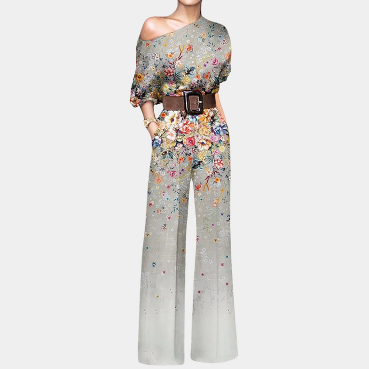 Titania | Women's One Shoulder Floral Wide Leg Jumpsuit with Belt