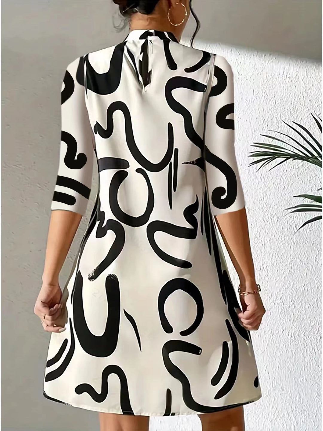 Arabella | Women's Modern Abstract Print Mock Neck Dress
