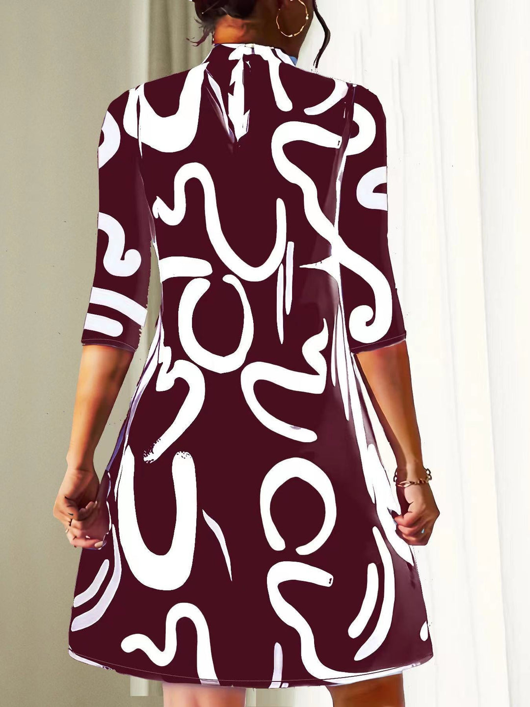 Arabella | Women's Modern Abstract Print Mock Neck Dress